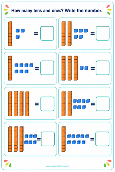 Free Grade 1 tens and ones place value worksheet preview